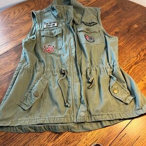 Ashley by 26 International Utility Vest XL Olive Green Military Patch Jacket